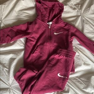 Nike Burgundy Kids Hoodie & Joggers Set with White Swoosh